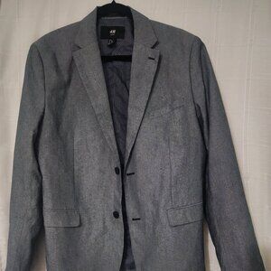 H&M Slim Fit Gray Blazer with Elbow Patches